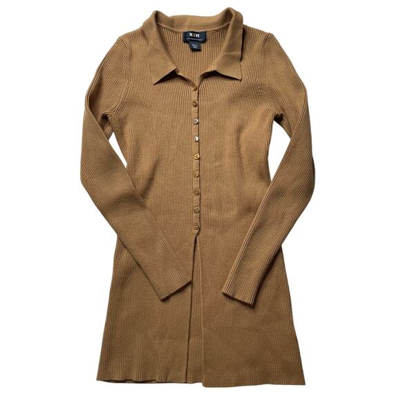 Anthropologie Maeve Ribbed Button Up Collared Cardigan Sweater Brown Sz Small - Picture 1 of 5